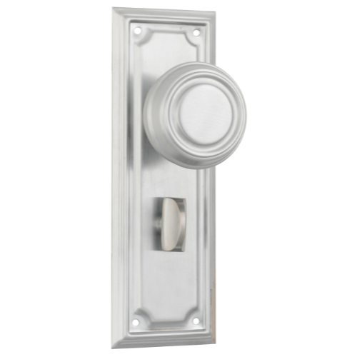 Door Knob Edwardian Privacy Pair Satin Chrome H185xW60xP57mm in Satin Chrome