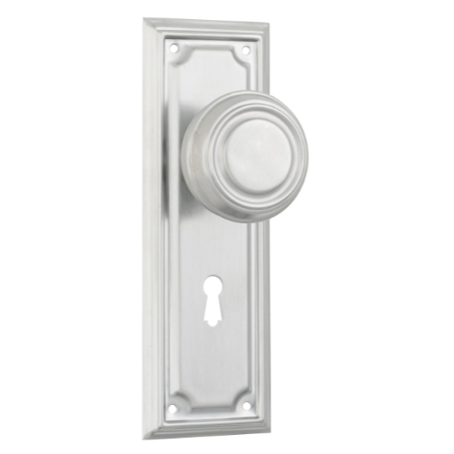 Door Knob Edwardian Lock Pair Satin Chrome H185xW60xP57mm in Satin Chrome