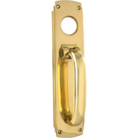 Pull Handle Knocker Art Deco Cylinder Hole Polished Brass H240xW60mm in Polished Brass