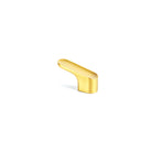 Brass Momo LUV Angled Cabinet Knob with curved design, mounted on wood cabinet door.