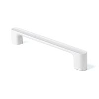 Momo LUV cabinet pull handle in white with sleek modern design, mounted on a cabinet door.