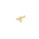 Momo Loreto cabinet T-pull handle in brushed metal finish mounted on a wooden cabinet door.
