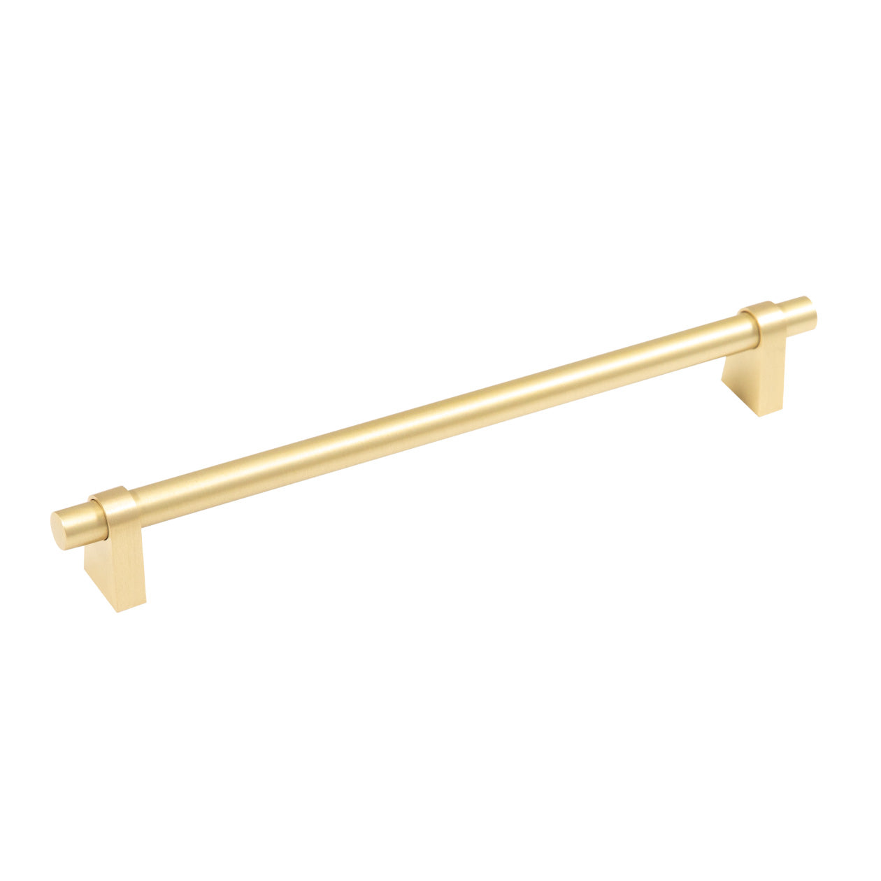 Close-up of Momo Loreto cabinet pull handle in brushed brass finish, showcasing sleek design and smooth surface.