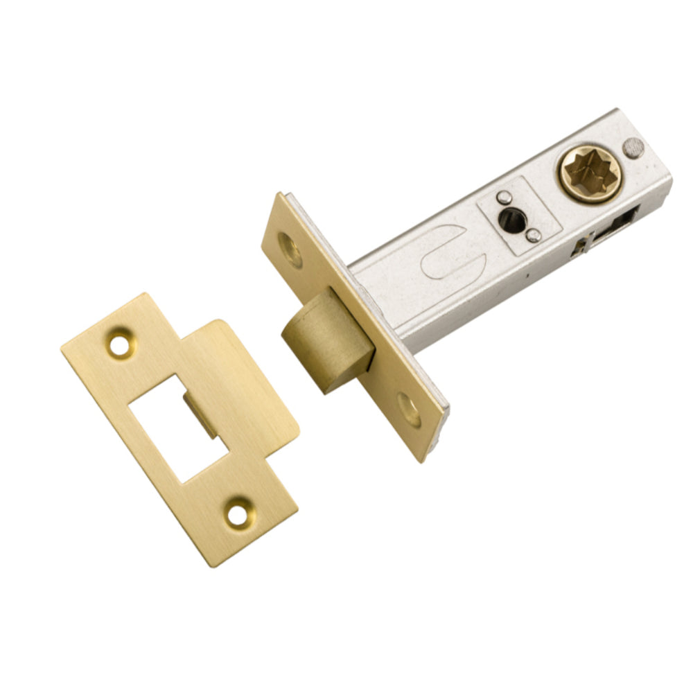 Tube Latch Split Cam Hard Sprung 'T' Striker Brushed Gold PVD Backset 60mm in Brushed Gold PVD