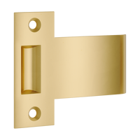 Iver extended strike to suit roller tube latch, architectural hardware component with metal finish and mounting plate.