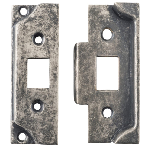 Tube Latch Split Cam Face Plate & Striker Kit Rebated Rumbled Nickel H95xW38mm in Rumbled Nickel