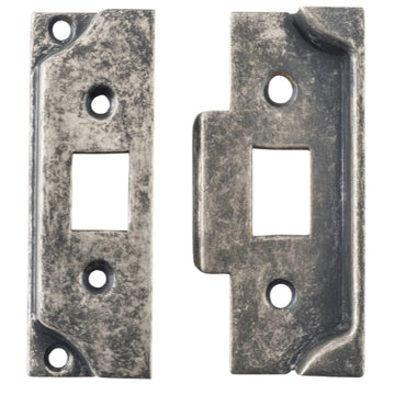 Tube Latch Split Cam Face Plate & Striker Kit Rebated Rumbled Nickel H95xW38mm in Rumbled Nickel