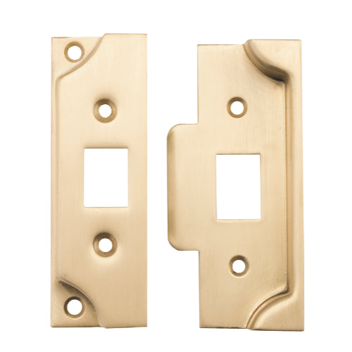 Tube Latch Split Cam Face Plate & Striker Kit Rebated Satin Brass H95xW38mm in Satin Brass
