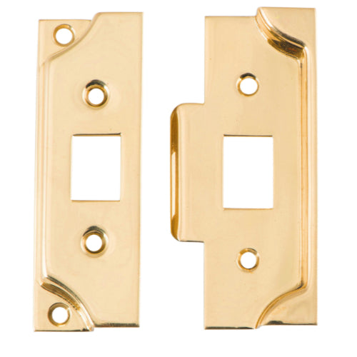 Tube Latch Split Cam Face Plate & Striker Kit Rebated Polished Brass H95xW38mm in Polished Brass