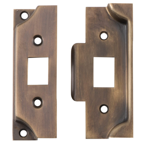 Tube Latch Split Cam Face Plate & Striker Kit Rebated Antique Brass H95xW38mm in Antique Brass