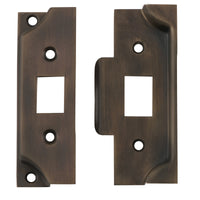 Tube Latch Split Cam Face Plate & Striker Kit Rebated Antique Brass H95xW38mm in Antique Brass