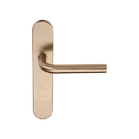 Pair of Formani BASICS Lever 19Ø handles on oval backplates, featuring sleek modern design and polished finish.