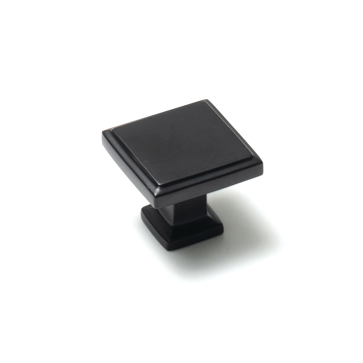 Momo LUCCA square cabinet knob in black finish, featuring a sleek modern design with a smooth square shape and metallic accents.