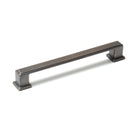 Momo LUCCA cabinet pull handle in antique brass finish, sleek metal design for kitchen or furniture drawers and cabinets.