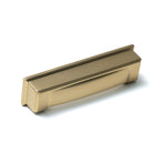 Momo LUCCA Cup Pull in brushed satin brass finish, featuring a sleek, modern design with a rounded handle for cabinet or drawer use.