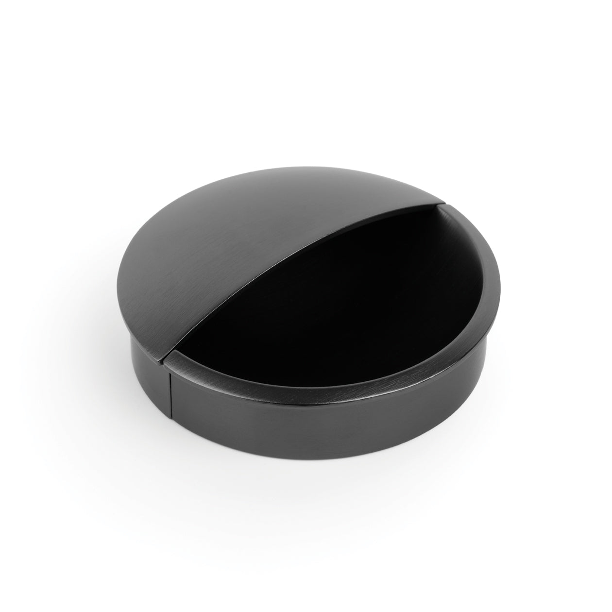 Momo LIDD Flush Pull in a sleek, modern design with a matte black finish, mounted on a door or cabinet surface.