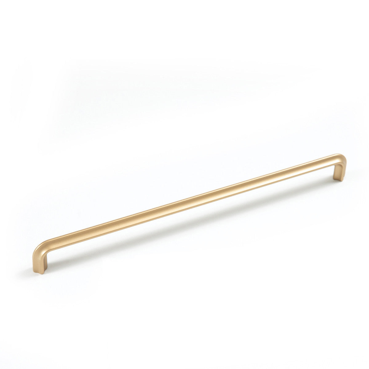 Momo LUMI cabinet pull handle in brushed silver finish mounted on a cabinet door, showcasing modern kitchen hardware.