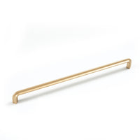 Momo LUMI cabinet pull handle in brushed silver finish mounted on a cabinet door, showcasing modern kitchen hardware.