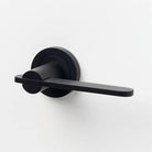 Lo & Co Interiors Intersect Lever door handle in a sleek, modern finish with a curved design and mounting plate.