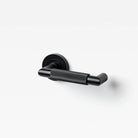 Lo & Co Interiors Linear Knurled Return Lever, left-hand view, showing textured metal handle for cabinet or furniture use.