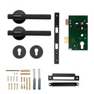Momo Belgravia knurled lever handle with matte black finish, designed for door entry and interior use.