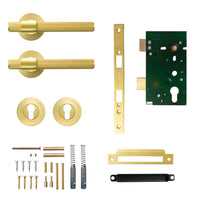 Momo Belgravia lined lever handle in brushed stainless steel for interior doors, featuring a sleek, modern design.