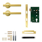 Momo Belgravia lined lever handle in brushed satin brass finish, showcasing the elegant door hardware design and craftsmanship.