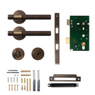 Momo Belgravia lined lever handle in bronze finish, showcasing a sleek, modern door handle with detailed lining design.