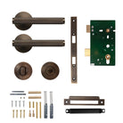 Momo Bellevue lined lever handle in bronze finish, showing sleek design and detailed craftsmanship for door hardware.