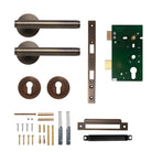 Momo Bellevue plain lever handle in bronze finish, shown on a door, with sleek modern design and smooth lever style.