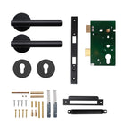 Momo Bellevue plain lever handle on door with modern black finish and sleek design.