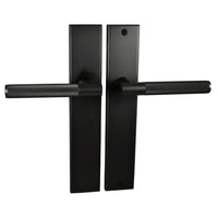 Nidus Domici knurled lever passage set with long backplate, showing the sleek, textured handle and polished finish.