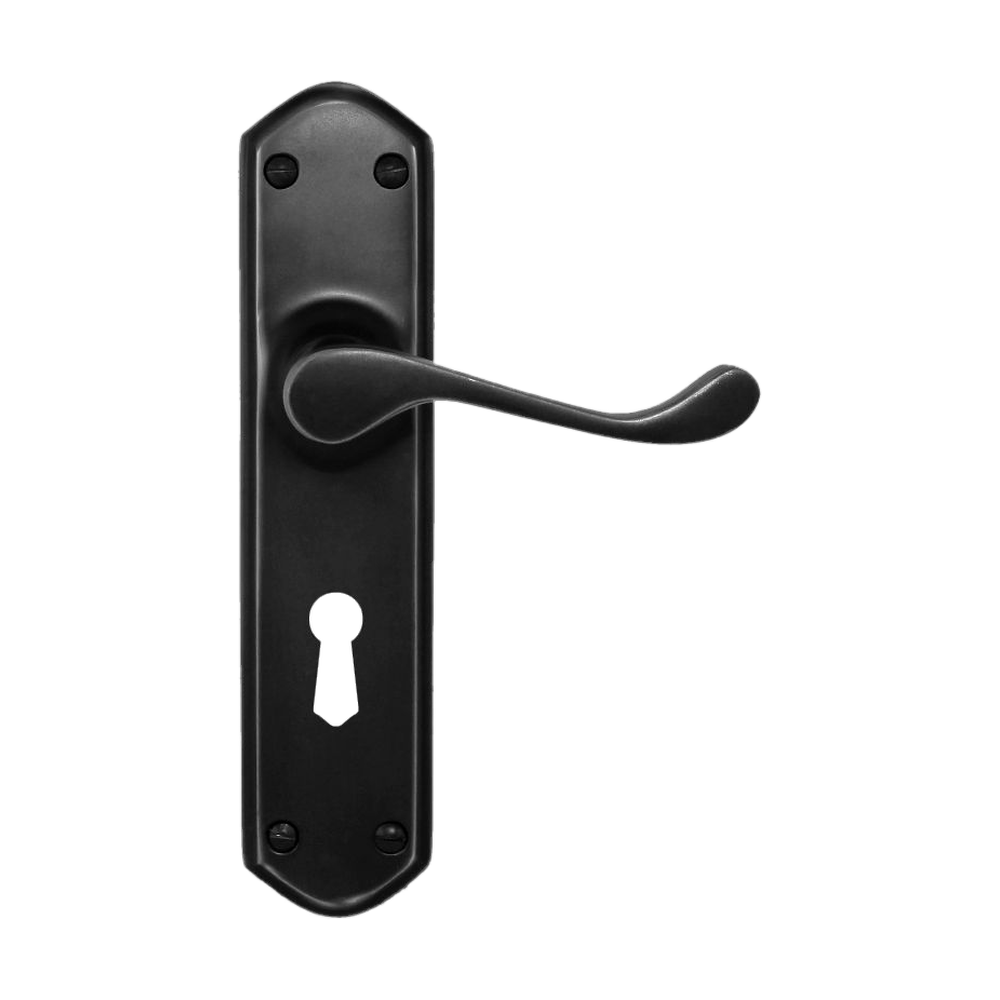 Lever Entrance Set Skeleton Key Black 200x48mm in Matt Black