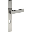 BAR Door Handle on B02 EXTERNAL European Standard Backplate with Cylinder Hole, Concealed Fixing (Half Set) 85mm CTC in Polished Stainless Steel