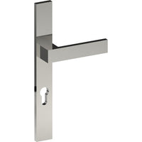 BAR Door Handle on B02 EXTERNAL European Standard Backplate with Cylinder Hole, Concealed Fixing (Half Set) 85mm CTC in Polished Stainless Steel