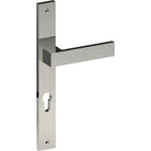 BAR Door Handle on B02 INTERNAL European Standard Backplate with Cylinder Hole, Visible Fixing (Half Set) 85mm CTC in Polished Stainless Steel