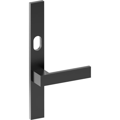 BAR Door Handle on B02 EXTERNAL Australian Standard Backplate with Cylinder Hole, Concealed Fixing (Half Set) 64mm CTC in Black Teflon