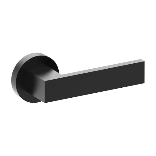 Black bar door handle from Style Finish Doorware, mounted on a door, with a sleek modern design.