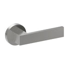 Stainless steel bar door handle from Style Finish Doorware mounted on a door, featuring sleek, modern design.