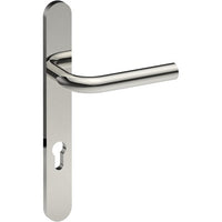 CAPRI Door Handle on B01 EXTERNAL European Standard Backplate with Cylinder Hole, Concealed Fixing (Half Set) 85mm CTC in Polished Stainless Steel