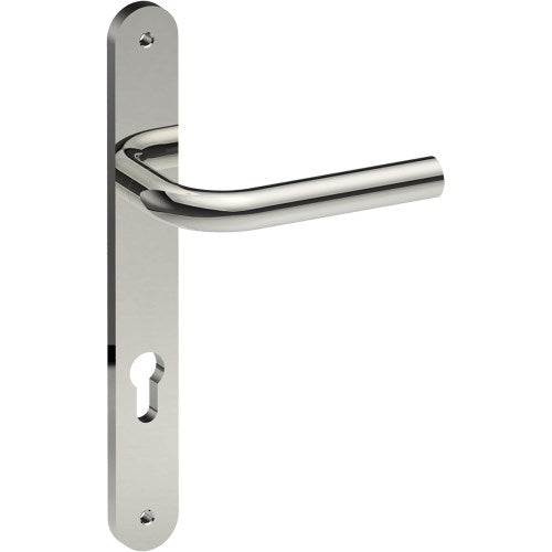 CAPRI Door Handle on B01 INTERNAL European Standard Backplate with Cylinder Hole, Visible Fixing (Half Set) 85mm CTC in Polished Stainless Steel