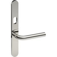 CAPRI Door Handle on B01 EXTERNAL Australian Standard Backplate with Cylinder Hole, Concealed Fixing (Half Set) 64mm CTC in Polished Stainless Steel