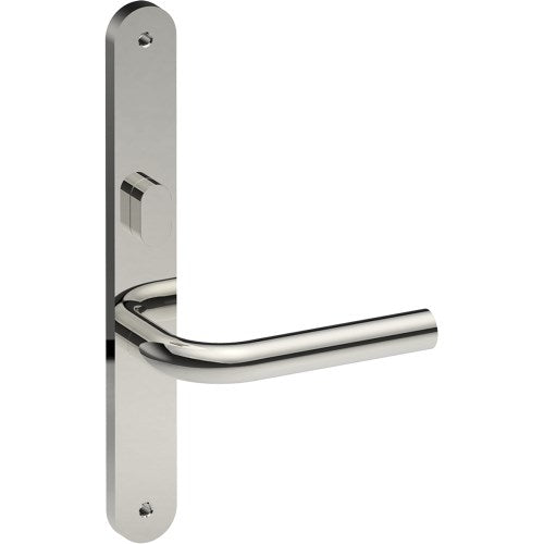 CAPRI Door Handle on B01 INTERNAL Australian Standard Backplate with Privacy Turn, Visible Fixing (Half Set) 64mm CTC in Polished Stainless Steel