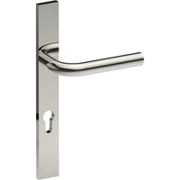 CAPRI Door Handle on B02 EXTERNAL European Standard Backplate with Cylinder Hole, Concealed Fixing (Half Set) 85mm CTC in Polished Stainless Steel
