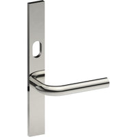 CAPRI Door Handle on B02 EXTERNAL Australian Standard Backplate with Cylinder Hole, Concealed Fixing (Half Set) 64mm CTC in Polished Stainless Steel