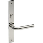 CAPRI Door Handle on B02 INTERNAL Australian Standard Backplate with Privacy Turn, Visible Fixing (Half Set) 64mm CTC in Polished Stainless Steel