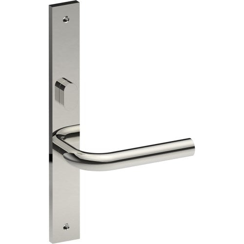 CAPRI Door Handle on B02 INTERNAL Australian Standard Backplate with Privacy Turn, Visible Fixing (Half Set) 64mm CTC in Polished Stainless Steel