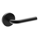 Black Capri door handle by Style Finish Doorware, featuring sleek, modern design with a curved lever on a door.
