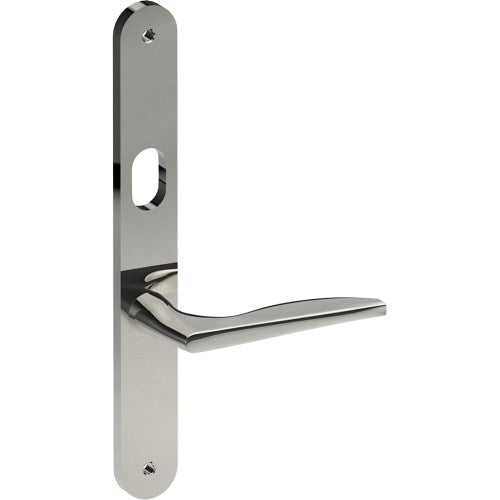 CASTILE Door Handle on B01 INTERNAL Australian Standard Backplate with Cylinder Hole, Visible Fixing (Half Set) 64mm CTC in Polished Stainless Steel