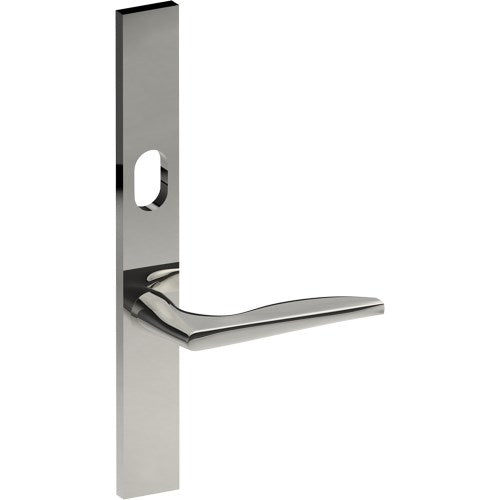 CASTILE Door Handle on B02 EXTERNAL Australian Standard Backplate with Cylinder Hole, Concealed Fixing (Half Set) 64mm CTC in Polished Stainless Steel